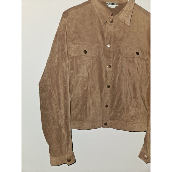 Vtg Sunbelt Suede Feel Button Down Jacket Shirt Medium Tan Brown Western - Picture 2 of 7